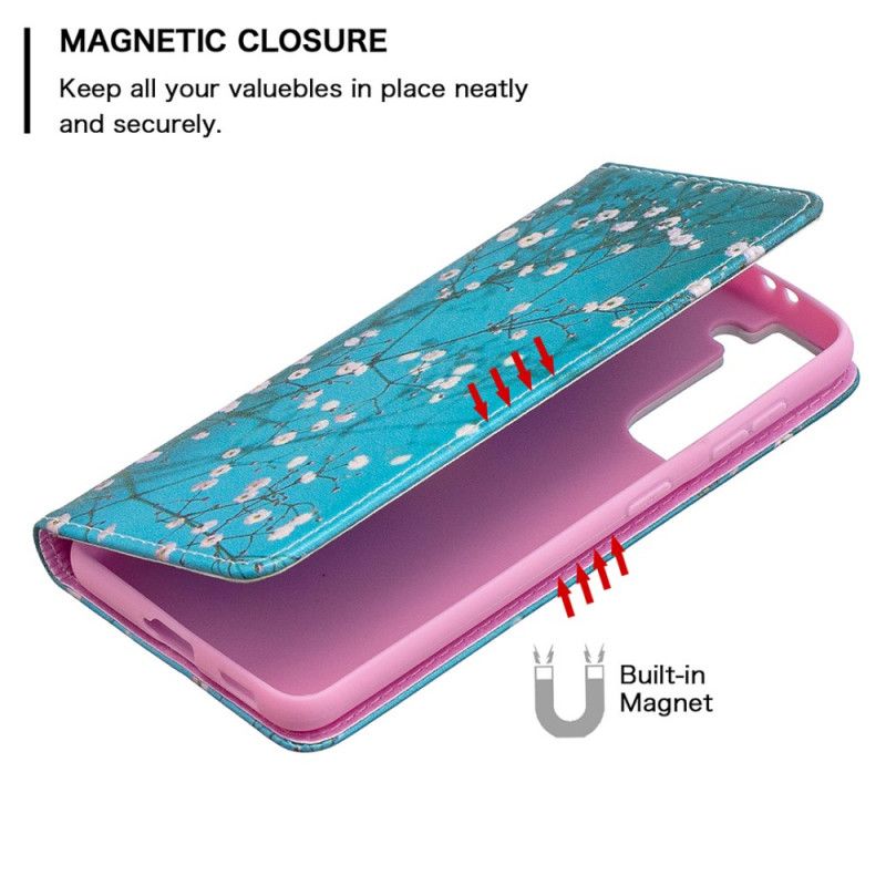 Læder Cover Samsung Galaxy S21 5G Blomstrende Grene