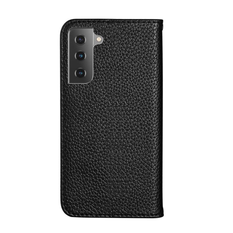 Læder Cover Samsung Galaxy S21 5G Sort Ultra Chic Lychee Imiteret Læder