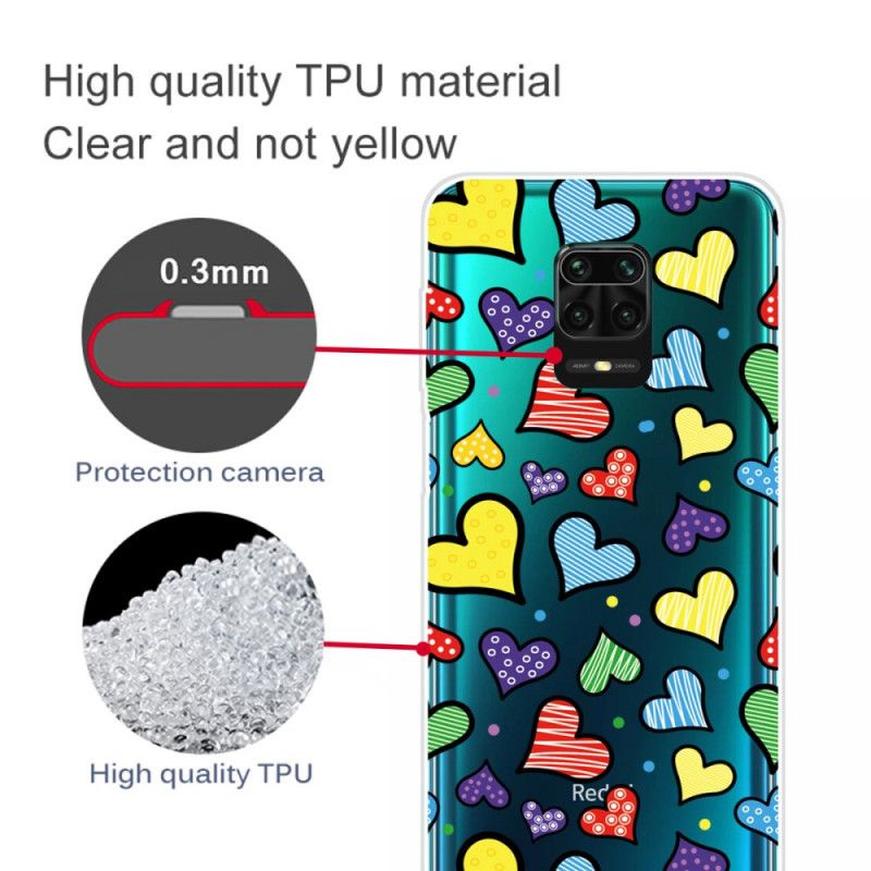 Cover for Xiaomi Redmi Note 9S / Note 9 Pro Flerfarvede Hjerter