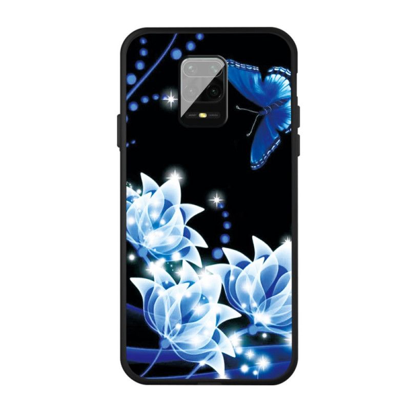 Cover Xiaomi Redmi Note 9S / Note 9 Pro Sommerfugl Og Blå Blomster Beskyttelse