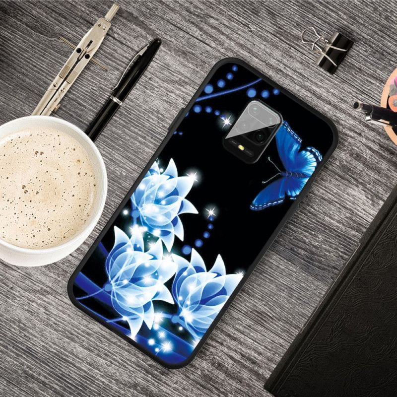 Cover Xiaomi Redmi Note 9S / Note 9 Pro Sommerfugl Og Blå Blomster Beskyttelse