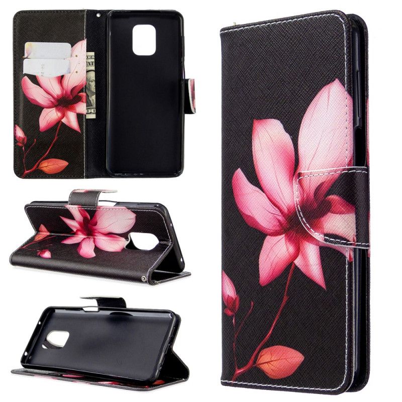 Flip Cover Læder for Xiaomi Redmi Note 9S / Note 9 Pro Lyserød Blomst