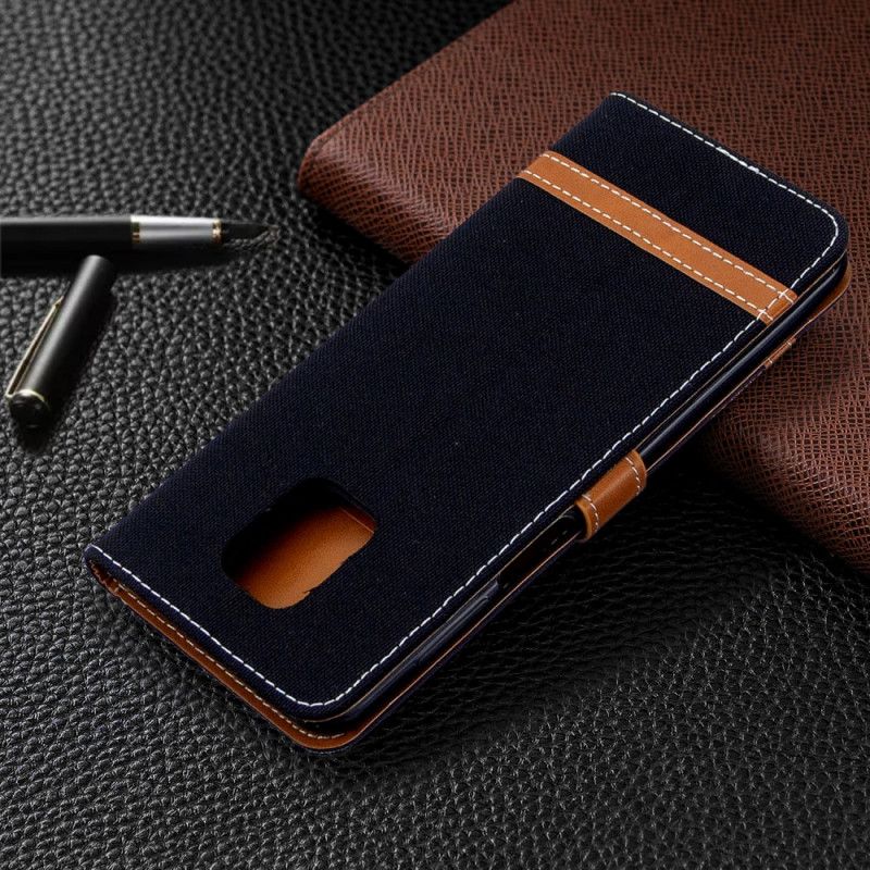 Flip Cover Læder for Xiaomi Redmi Note 9S / Note 9 Pro Sort Stof- Og Lædereffekt Med Rem