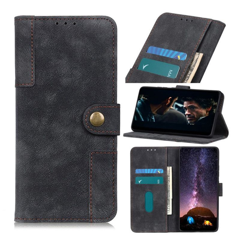 Flip Cover Læder for Xiaomi Redmi Note 9S / Note 9 Pro Sort Vintage Læder Og Nittestil