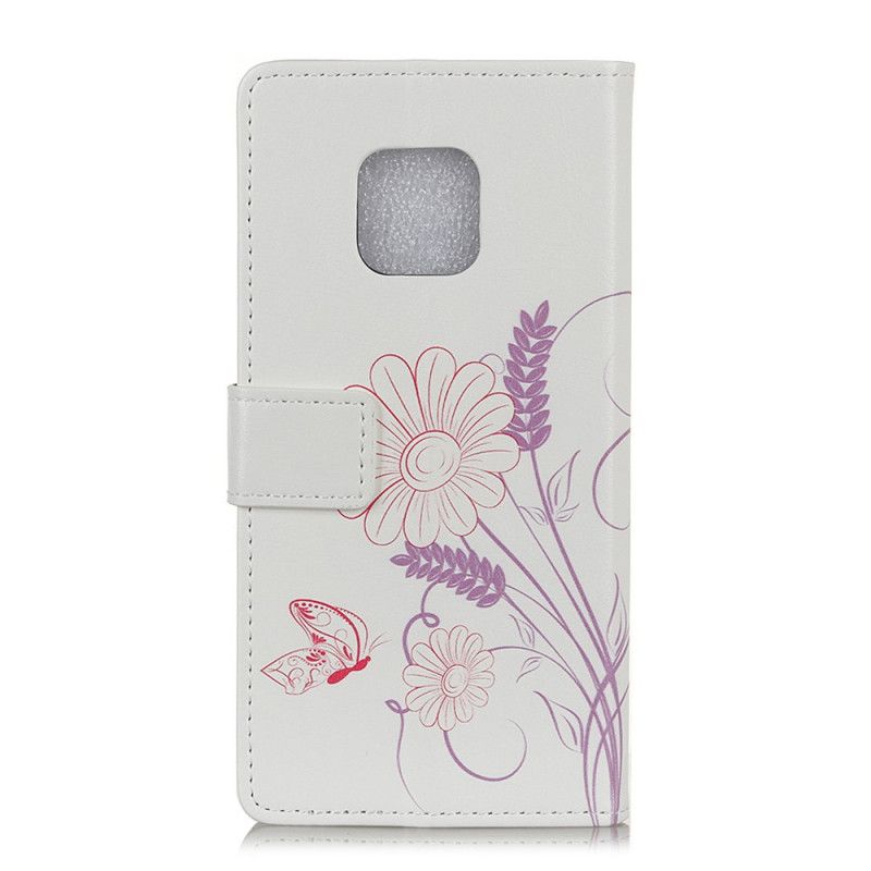 Flip Cover Læder for Xiaomi Redmi Note 9S / Note 9 Pro Tegning Af Sommerfugle Og Blomster