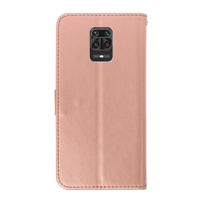 Flip Cover Læder Xiaomi Redmi Note 9S / Note 9 Pro Magenta Sommerfugle I Blomsterne Beskyttelse