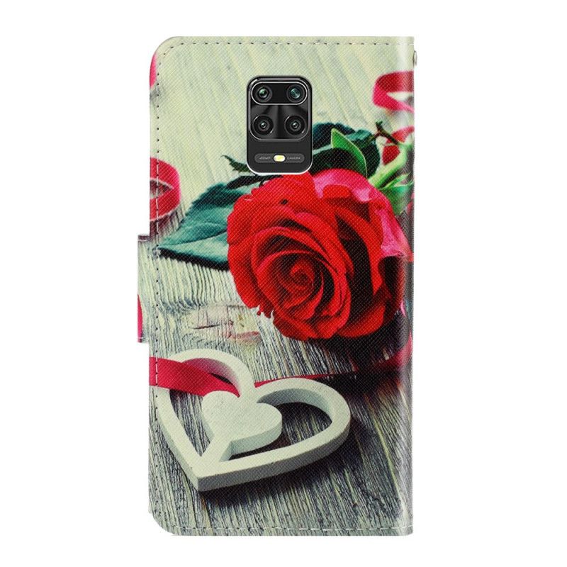 Flip Cover Xiaomi Redmi Note 9S / Note 9 Pro Romantisk Rose Med Rem