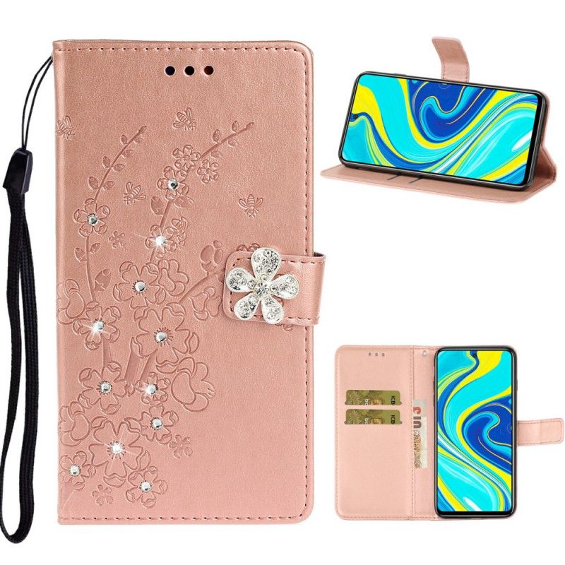 Flip Cover Xiaomi Redmi Note 9S / Note 9 Pro Rose Gold Mobilcover Blomstercharme