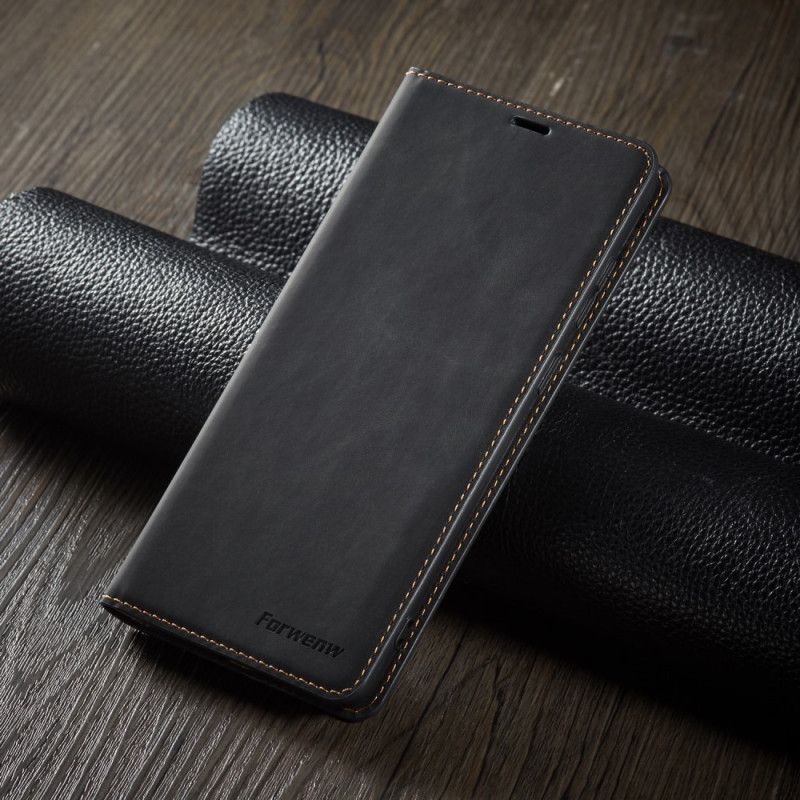 Læder Cover Xiaomi Redmi Note 9S / Note 9 Pro Sort Forwenw Lædereffekt Original