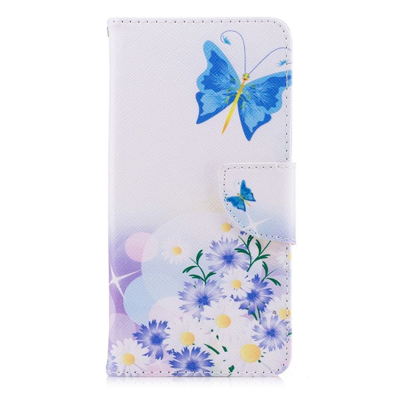 Flip Cover Læder Xiaomi Redmi 5 Malede Sommerfugle Og Blomster