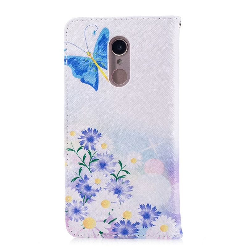 Flip Cover Læder Xiaomi Redmi 5 Malede Sommerfugle Og Blomster