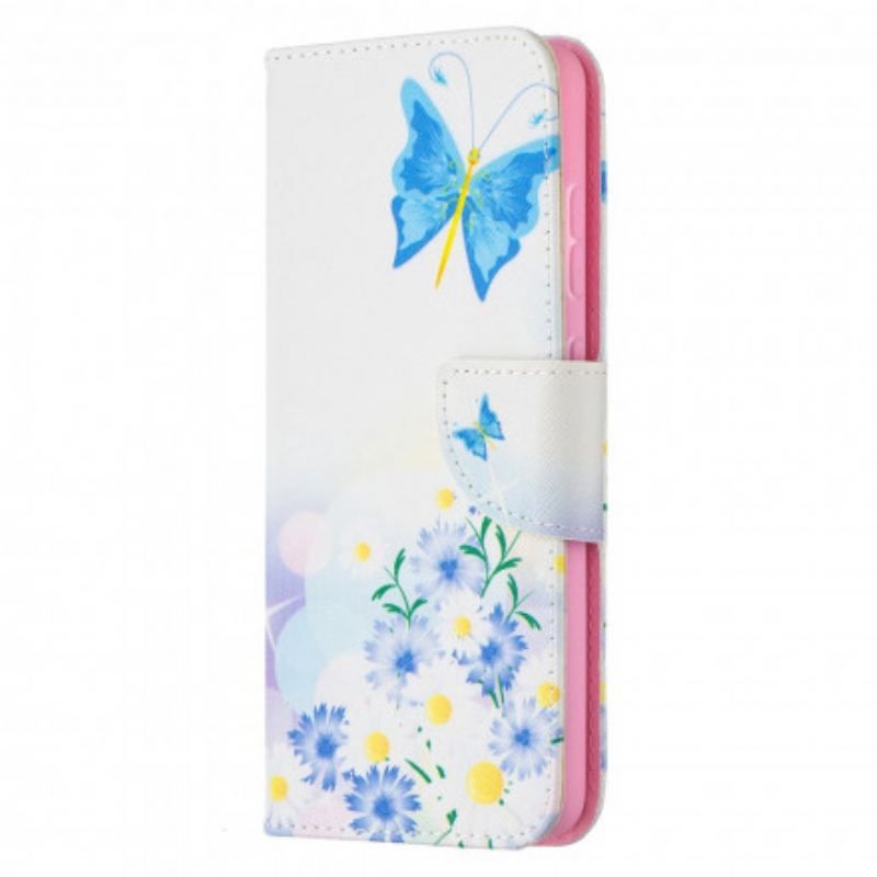 Læder Cover Samsung Galaxy A52 4G / A52 5G / A52s 5G Malede Sommerfugle Og Blomster