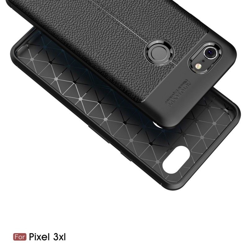 Cover for Google Pixel 3 XL Sort Dobbeltlinjet Lychee-Lædereffekt