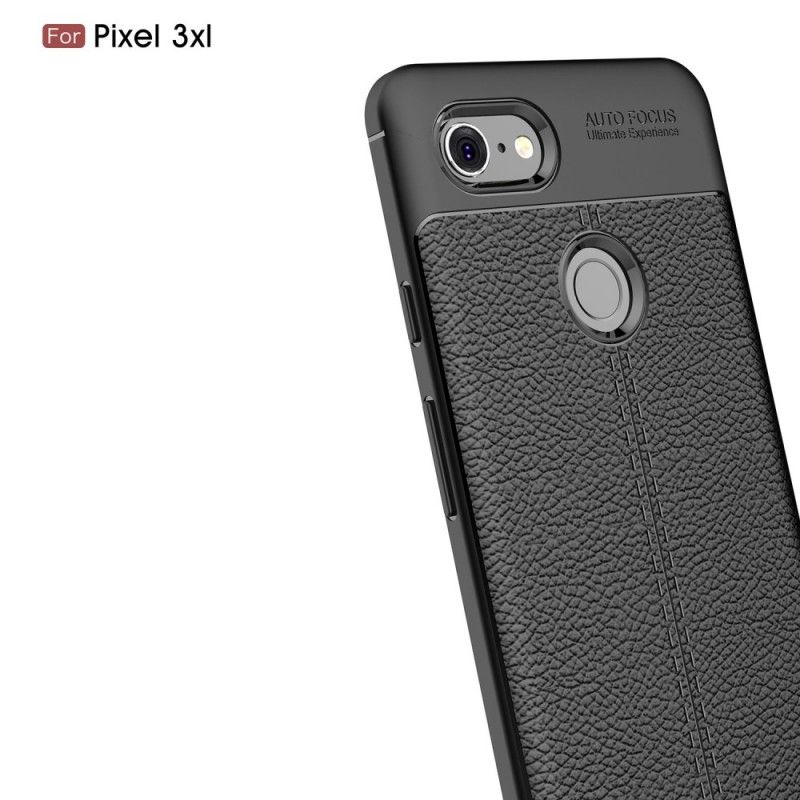 Cover for Google Pixel 3 XL Sort Dobbeltlinjet Lychee-Lædereffekt