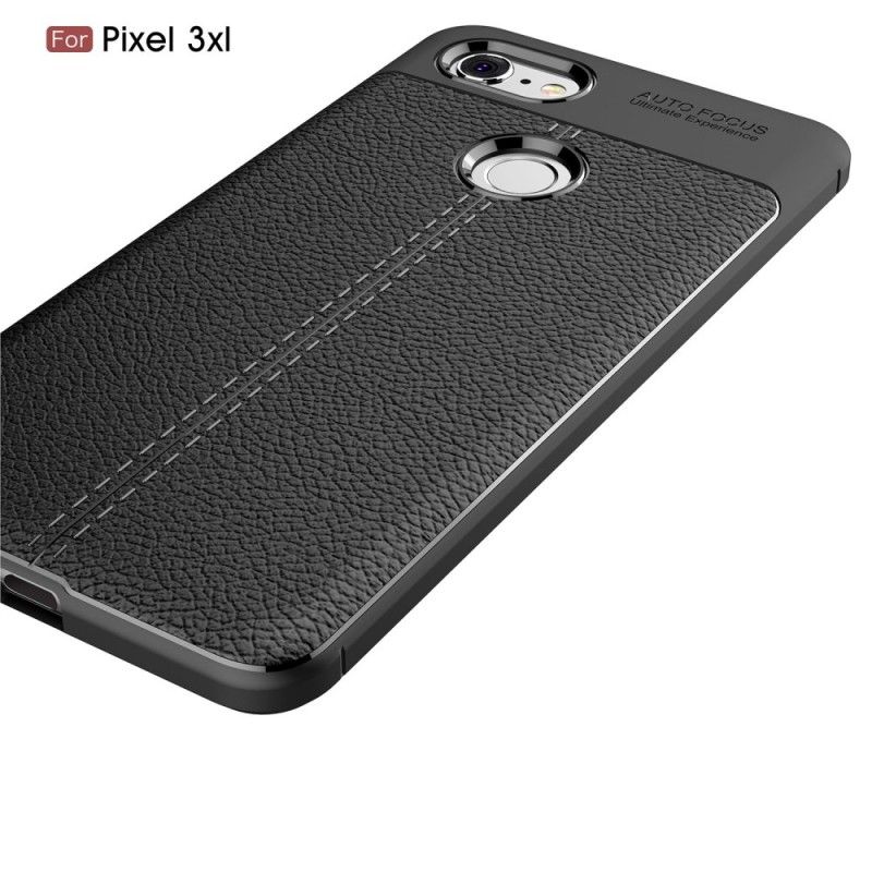 Cover for Google Pixel 3 XL Sort Dobbeltlinjet Lychee-Lædereffekt