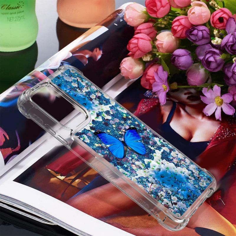 Cover Xiaomi Redmi 10 Blå Glitter Sommerfugle