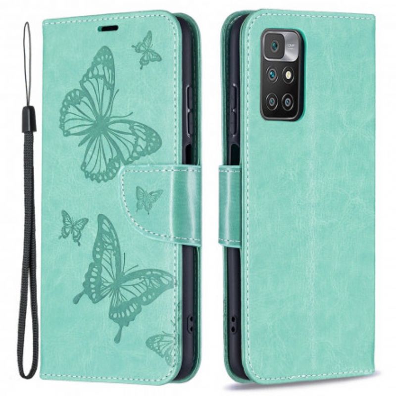 Flip Cover Til Xiaomi Redmi 10 Butterflies Print Strappy