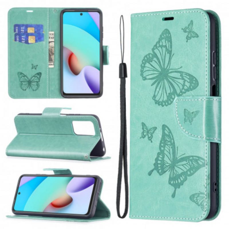 Flip Cover Til Xiaomi Redmi 10 Butterflies Print Strappy