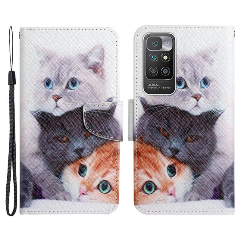 Flip Cover Til Xiaomi Redmi 10 Pile Of Cats Lanyard