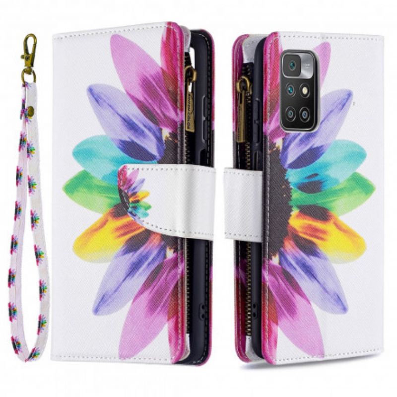 Flip Cover Xiaomi Redmi 10 Blomsterlomme Med Lynlås