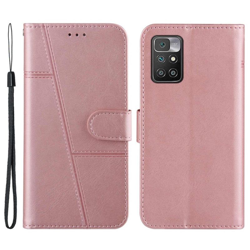 Flip Cover Xiaomi Redmi 10 Geometrisk Strappy Læderstil