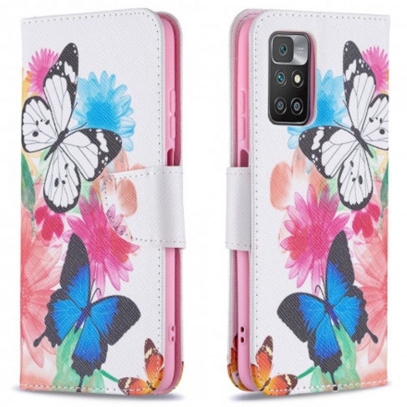 Flip Cover Xiaomi Redmi 10 Malede Sommerfugle Og Blomster