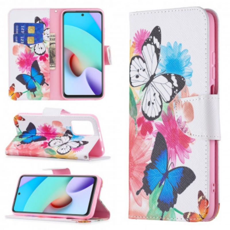 Flip Cover Xiaomi Redmi 10 Malede Sommerfugle Og Blomster