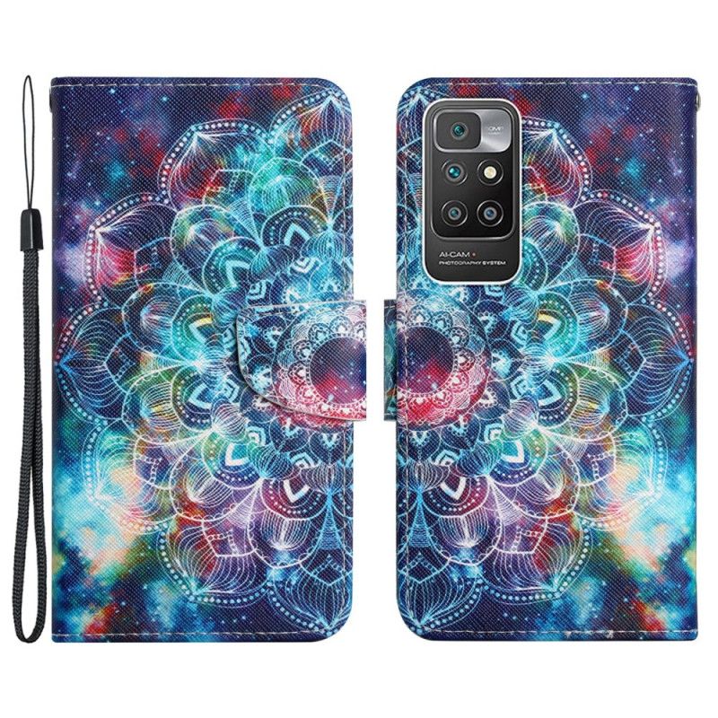 Læder Cover Xiaomi Redmi 10 Flashy Half Strappy Mandala