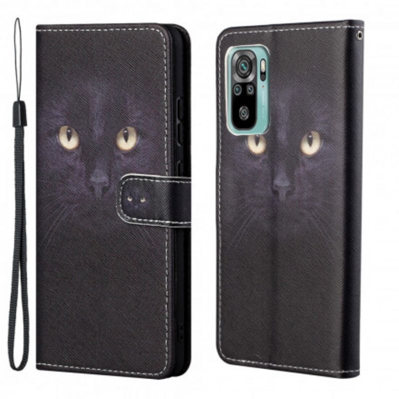 Læder Cover Xiaomi Redmi 10 Telefon Etui Black Strappy Cat Eyes