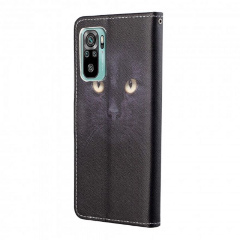 Læder Cover Xiaomi Redmi 10 Telefon Etui Black Strappy Cat Eyes