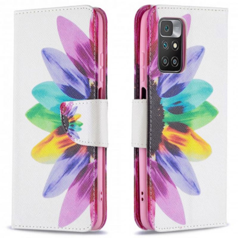 Læder Cover Xiaomi Redmi 10 Telefon Etui Blomsterakvarel