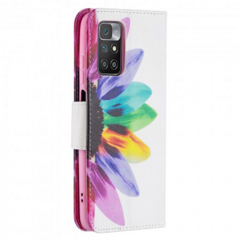 Læder Cover Xiaomi Redmi 10 Telefon Etui Blomsterakvarel