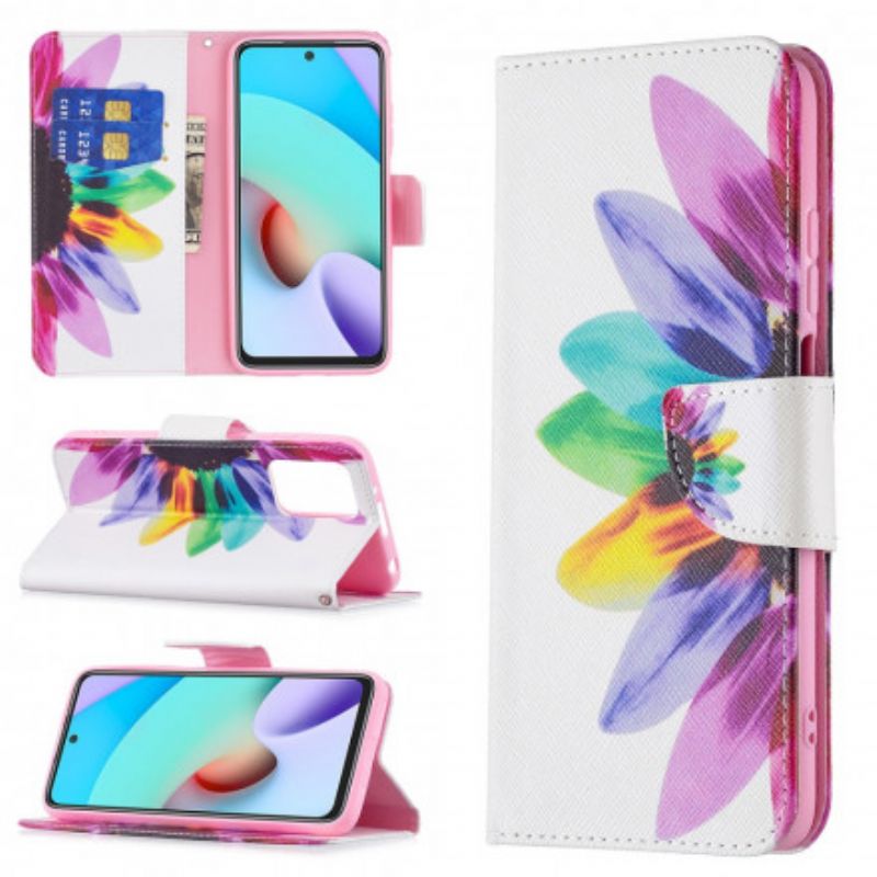 Læder Cover Xiaomi Redmi 10 Telefon Etui Blomsterakvarel