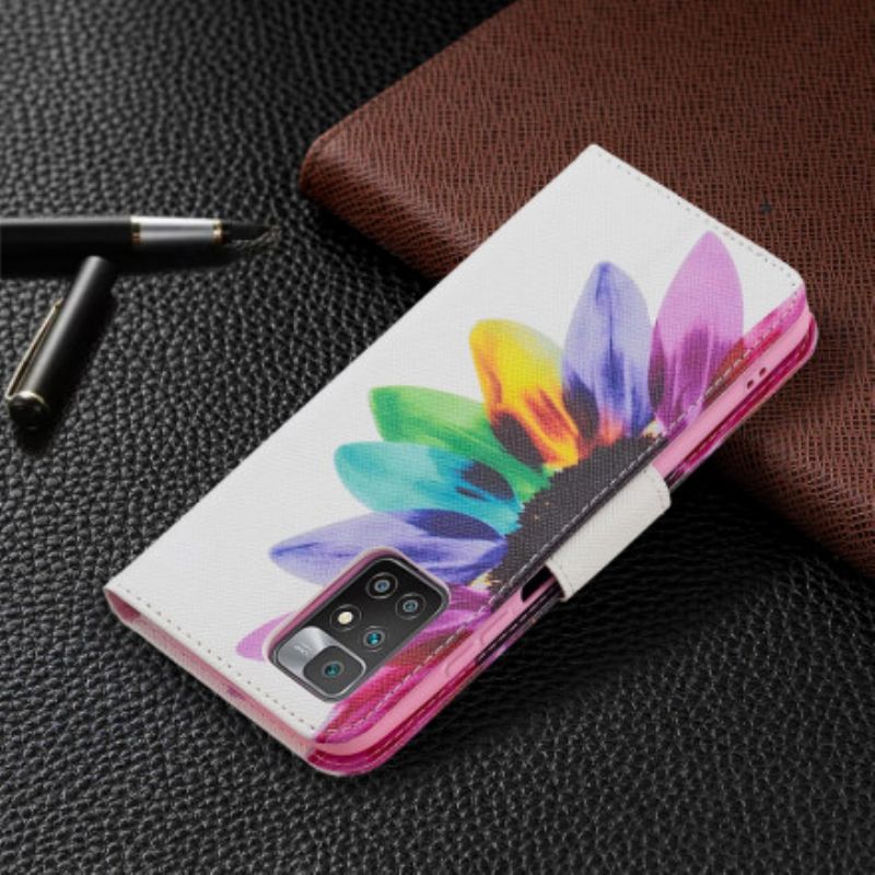 Læder Cover Xiaomi Redmi 10 Telefon Etui Blomsterakvarel