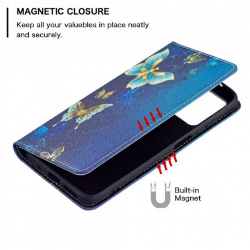 Læder Cover Xiaomi Redmi 10 Telefon Etui Farverige Sommerfugle