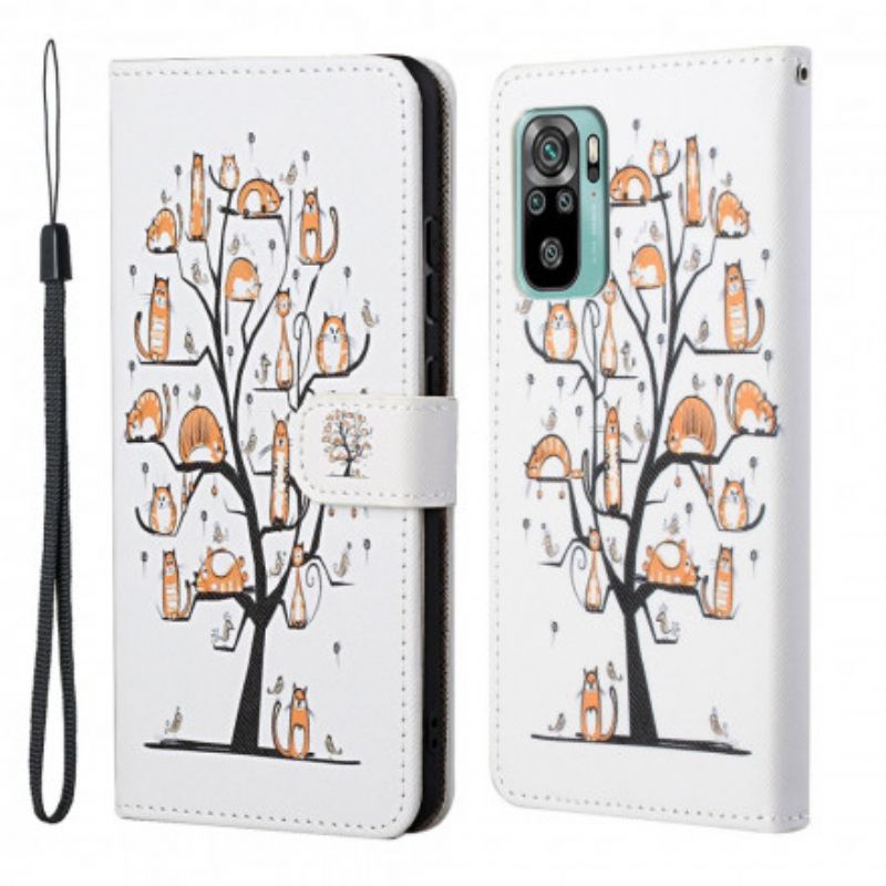 Læder Cover Xiaomi Redmi 10 Telefon Etui Funky Cats Strappy