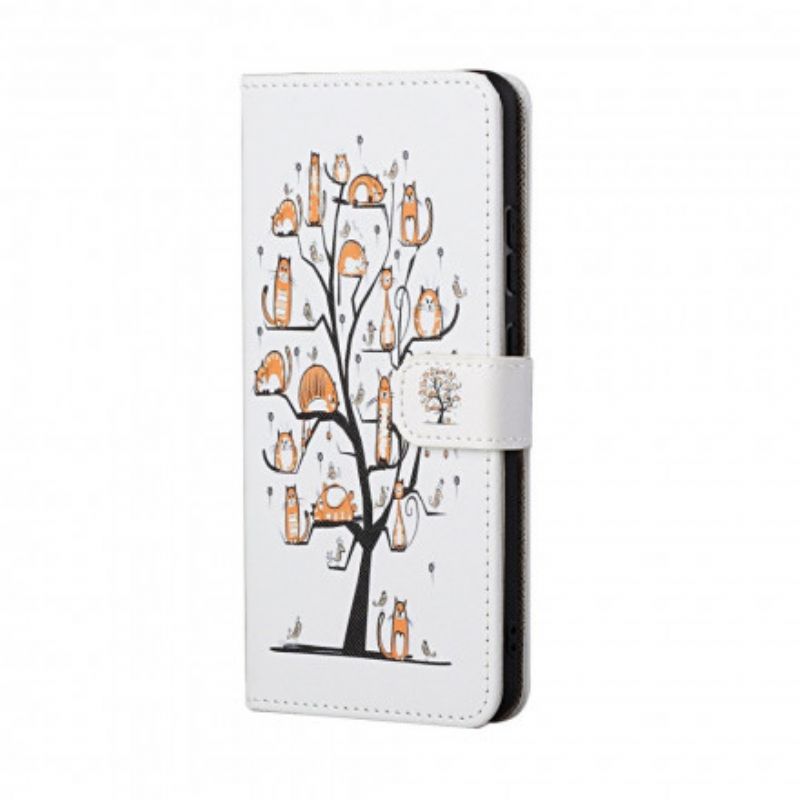 Læder Cover Xiaomi Redmi 10 Telefon Etui Funky Cats Strappy