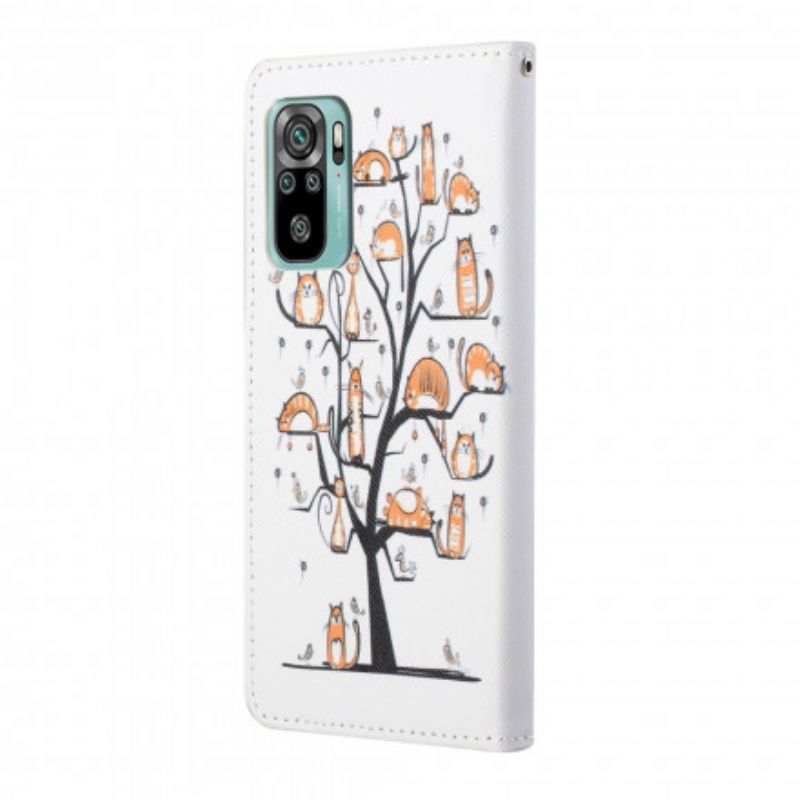 Læder Cover Xiaomi Redmi 10 Telefon Etui Funky Cats Strappy