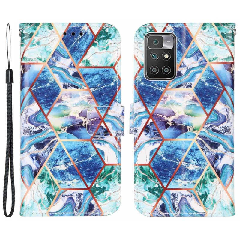 Læder Cover Xiaomi Redmi 10 Telefon Etui Geometrisk Marmor