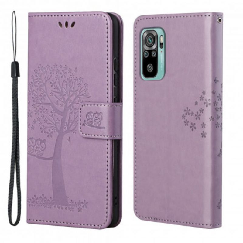 Læder Cover Xiaomi Redmi 10 Telefon Etui Stringtræ Og Ugler