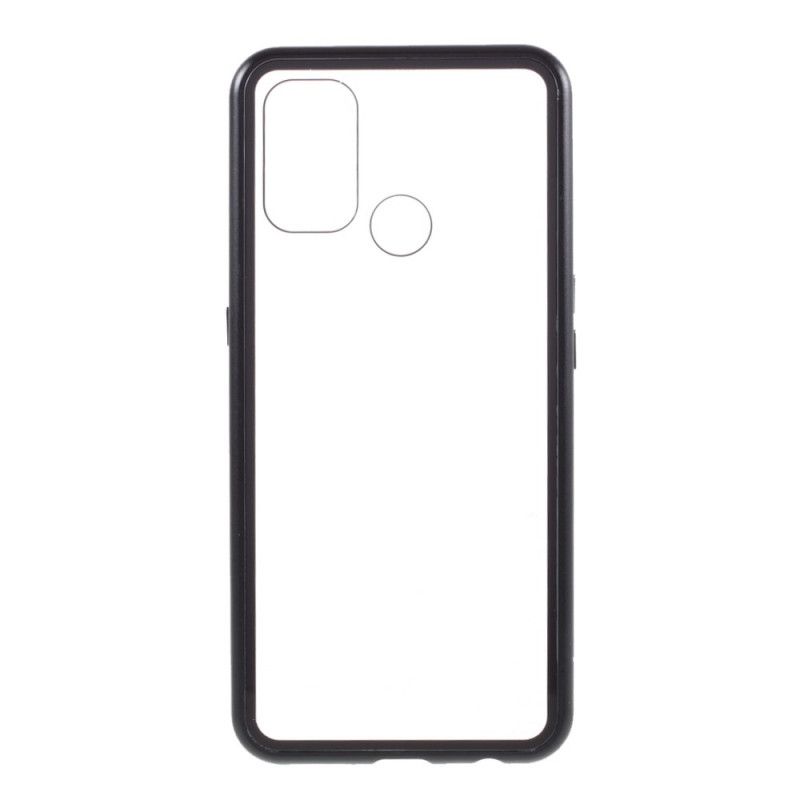 Cover Oppo A53s Sort Ryg Af Hærdet Glas Og Kanter Af Magnetisk Metal