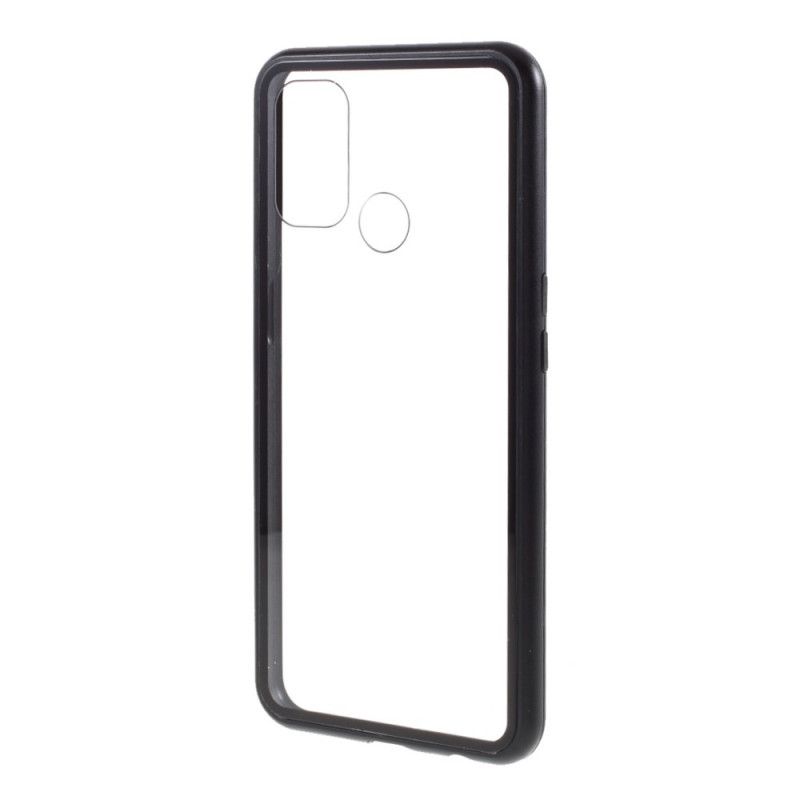 Cover Oppo A53s Sort Ryg Af Hærdet Glas Og Kanter Af Magnetisk Metal