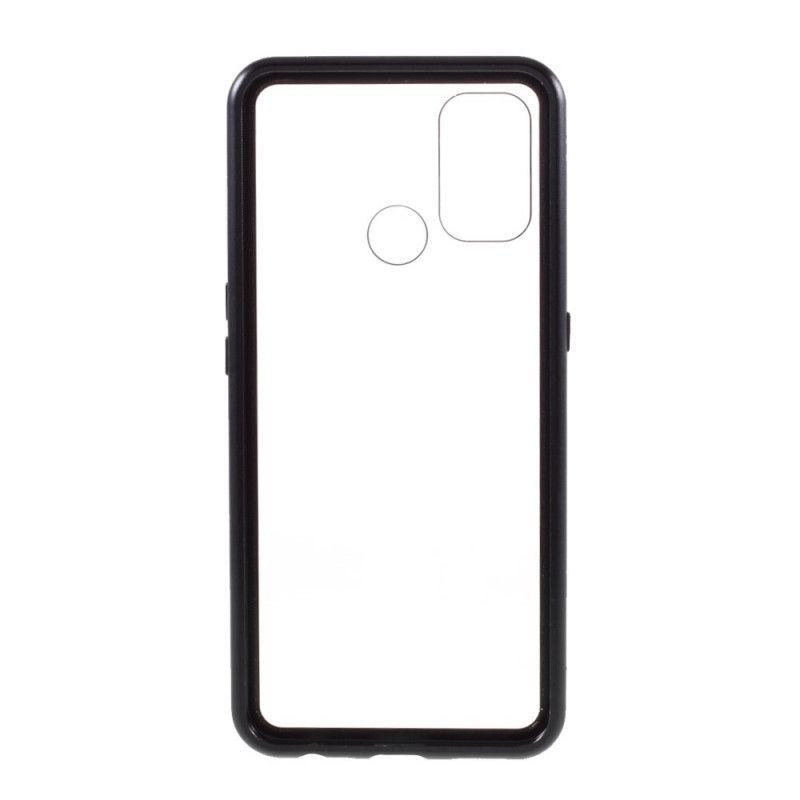 Cover Oppo A53s Sort Ryg Af Hærdet Glas Og Kanter Af Magnetisk Metal