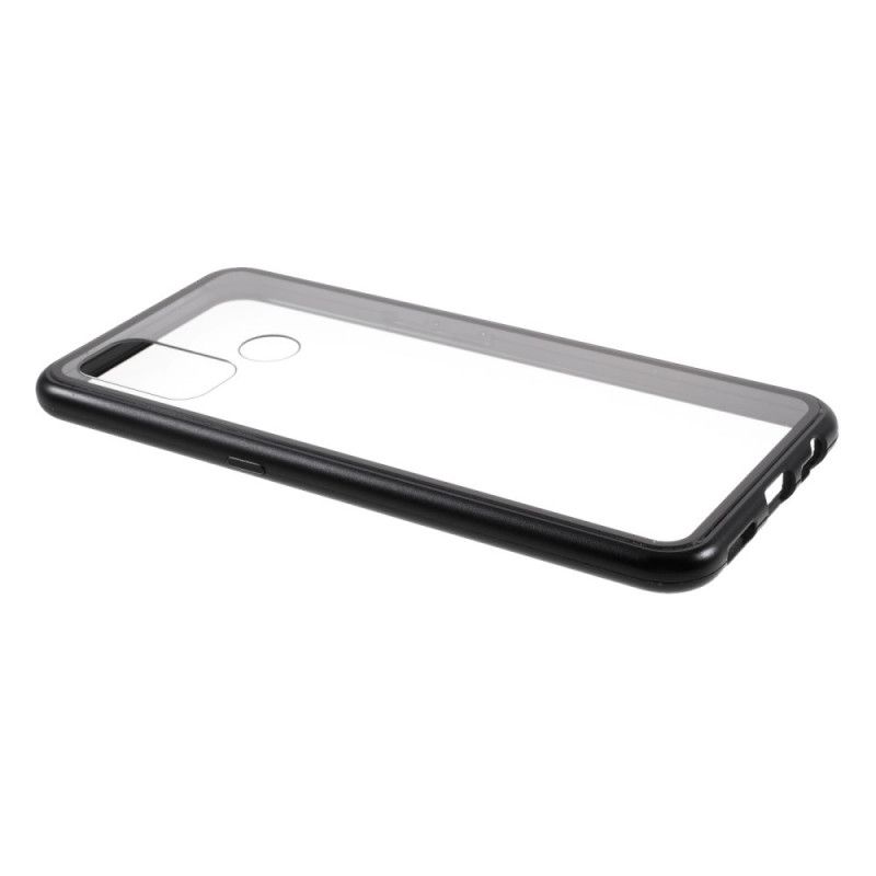 Cover Oppo A53s Sort Ryg Af Hærdet Glas Og Kanter Af Magnetisk Metal