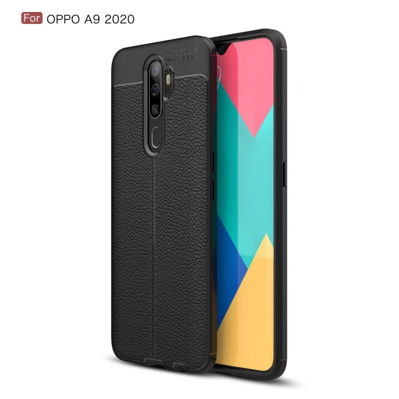 Cover for Oppo A5 2020 Sort Dobbelt Line Lychee Læder Effekt