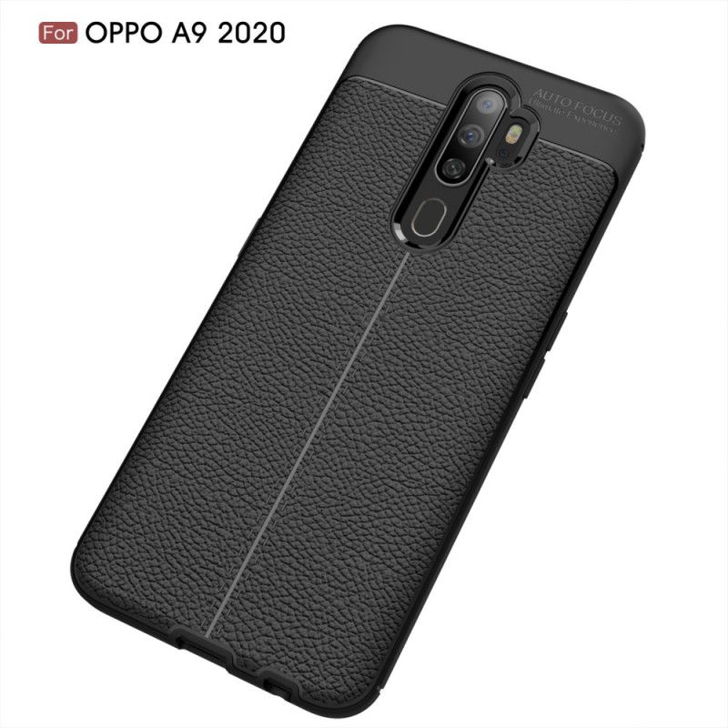 Cover for Oppo A5 2020 Sort Dobbelt Line Lychee Læder Effekt