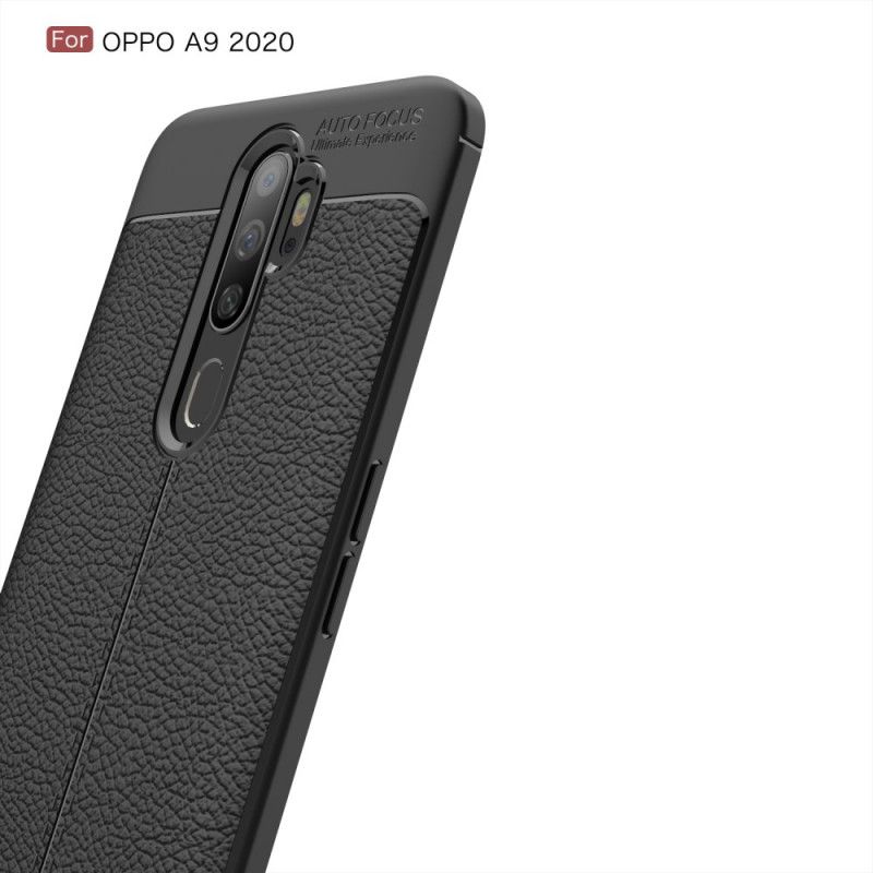 Cover for Oppo A5 2020 Sort Dobbelt Line Lychee Læder Effekt