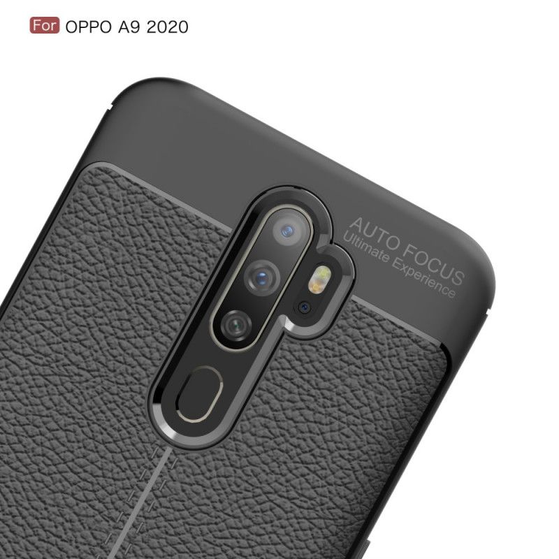 Cover for Oppo A5 2020 Sort Dobbelt Line Lychee Læder Effekt