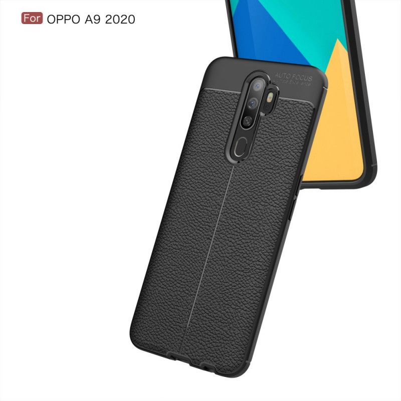 Cover for Oppo A5 2020 Sort Dobbelt Line Lychee Læder Effekt