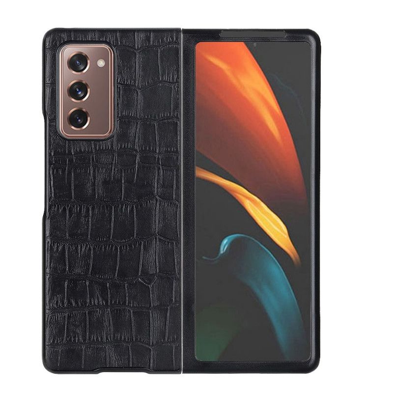 Cover for Samsung Galaxy Z Fold 2 Sort Ægte Krokodillæder